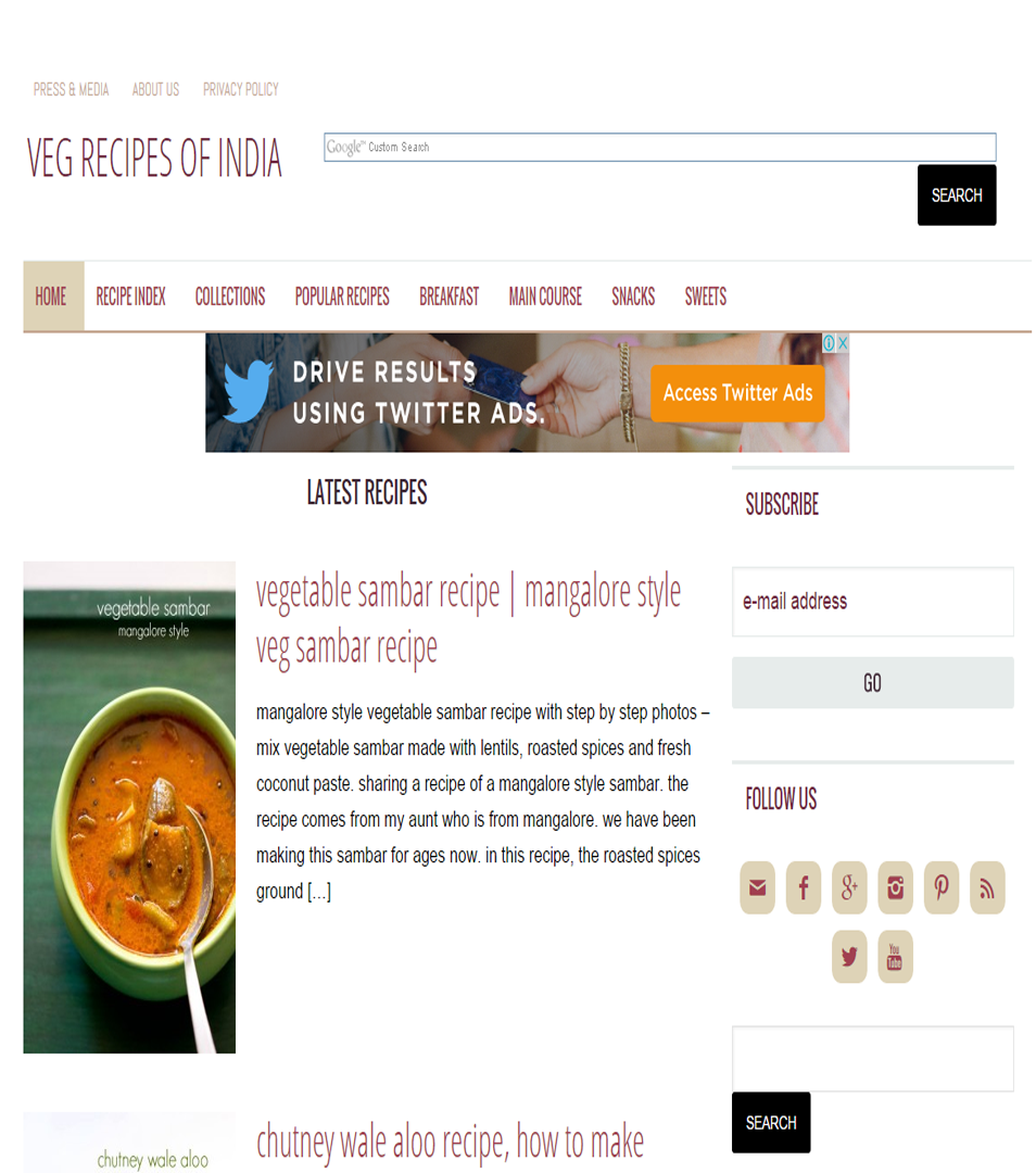 Veg Recipes of India is a prominent cooking blog that shares simple and easy recipes to vegetarian delicacies.