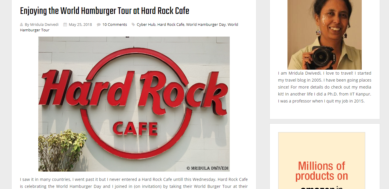 Brand: Hard rock café Influencer: Mridula Dwivedi