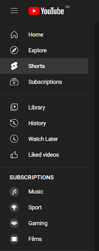 YouTube Shorts Guidelines: YouTube app displaying the shorts icon on the menu panel located to the left top corner of your screen